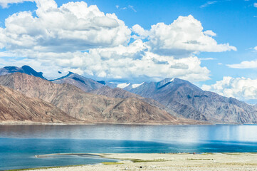 Lake Bangong, Ladakh, border with China, Panoramas of the Himalayas, North India, Zanskar, Tibet,  lake in the mountains