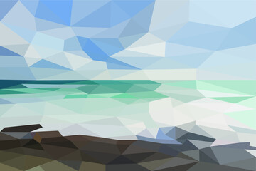 nautical background polygonal sea with waves and stones - 401868716