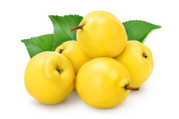 Fresh quince with leaf isolated on the white background with clipping path and full depth of field