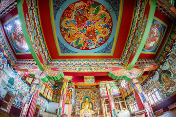 Buddhist temple, Buddhist stupa, Buddhist frescoes and icons, painting on the walls, Buddhist...