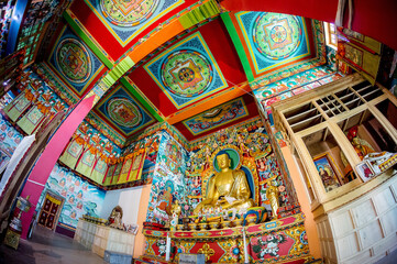 Fototapeta na wymiar Buddhist temple, Buddhist stupa, Buddhist frescoes and icons, painting on the walls, Buddhist thangkas, Tibetan Buddhism, Ladakh, Zanskar, Tibet and the Tibetan plateau,