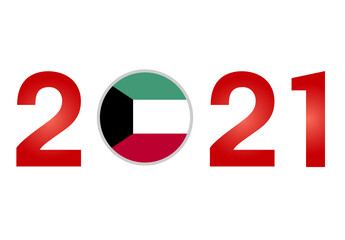 New Year 2021 with Kuwait Flag isolated on White Background - Vector Illustration