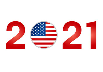 New Year 2021 with USA American Flag isolated on White Background - Vector Illustration