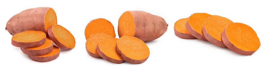 Sweet potato isolated on white background closeup, Set or collection