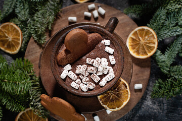 christmas background with hot chocolate