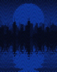 city skyline outline as halftone wavy line pattern in bright blue colours