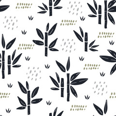 Seamless pattern with bamboo plants in scandinavian style. Perfect for fabric, wrapping, textile, wallpaper, apparel - 401871304