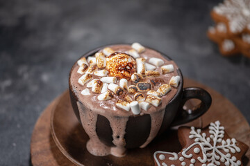 christmas background with hot chocolate