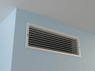 White ventilation grille and blue wall, 3d illustration - obrazy, fototapety, plakaty