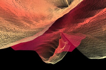 3D illustration from torus surface in shades of pink orange and red colours