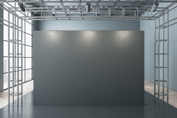 Black blank exhibition stand with lighting metal construction