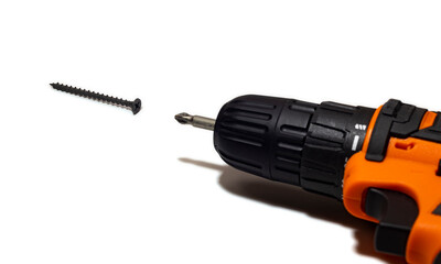 Drill bit and self-tapping screw on white background, isolated