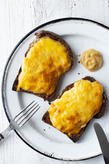 english pub grub welsh rarebit cheese sauce toast