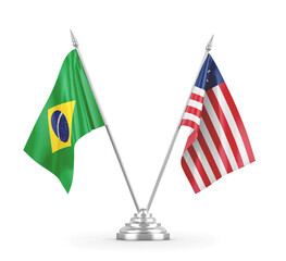 Liberia and Brazil table flags isolated on white 3D rendering 