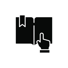 Book click vector glyph icon, Click on online book symbol. open study and reading literature with hand pointer. solid pictogram Vector illustration design on white background. EPS 10
