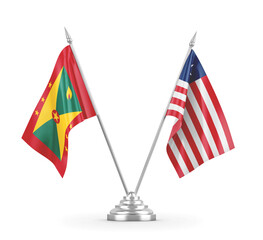 Liberia and Grenada table flags isolated on white 3D rendering