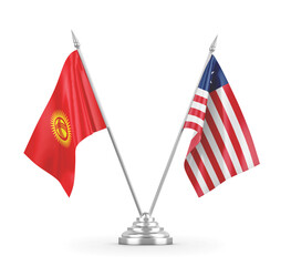 Liberia and Kyrgyzstan table flags isolated on white 3D rendering