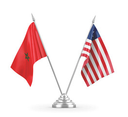 Liberia and Morocco table flags isolated on white 3D rendering