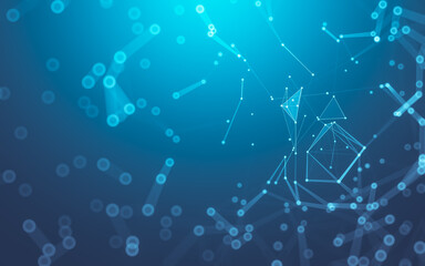 Abstract background. Molecules technology with polygonal shapes, connecting dots and lines. Connection structure. Big data visualization.