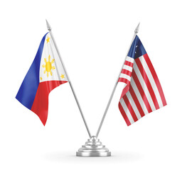 Liberia and Philippines table flags isolated on white 3D rendering