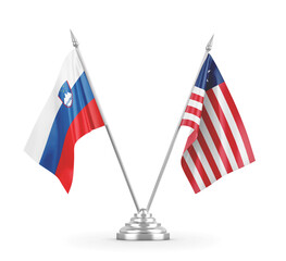 Liberia and Slovenia table flags isolated on white 3D rendering