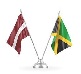 Jamaica and Latvia table flags isolated on white 3D rendering