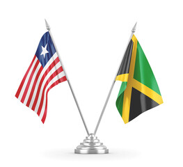 Jamaica and Liberia table flags isolated on white 3D rendering