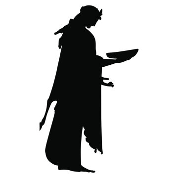 recommend clip art: Silhouette of ancient Greek woman holding bowl. Goddess Artemis.