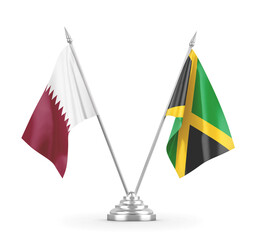 Jamaica and Qatar table flags isolated on white 3D rendering