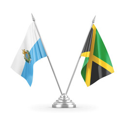 Jamaica and San Marino table flags isolated on white 3D rendering