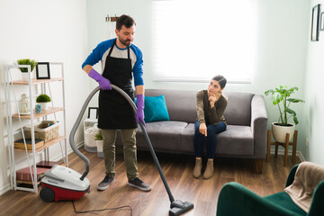 Woman demanding a clean house to boyfriend