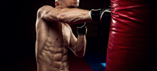 Fototapeta na wymiar Mixed Martial Arts Fighter in the Gym wearing boxing Gloves