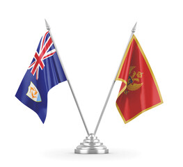 Montenegro and Anguilla table flags isolated on white 3D rendering