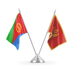 Montenegro and Eritrea table flags isolated on white 3D rendering