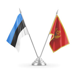 Montenegro and Estonia table flags isolated on white 3D rendering