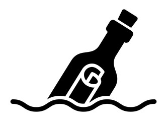 Message in a bottle floating and partially submerged in water flat vector icon for apps and websites