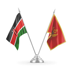 Montenegro and Kenya table flags isolated on white 3D rendering