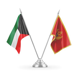 Montenegro and Kuwait table flags isolated on white 3D rendering