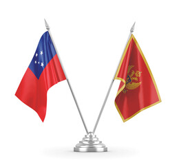 Montenegro and Samoa table flags isolated on white 3D rendering