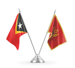Montenegro and Timor-Leste East Timor table flags isolated on white 3D rendering