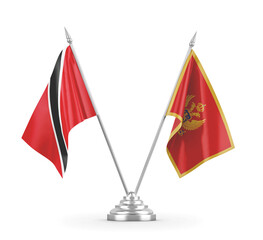 Montenegro and Trinidad and Tobago table flags isolated on white 3D rendering