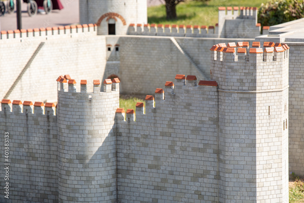 Sticker a beautiful view of the walls of the castle on a sunny day