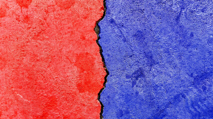 A closeup of red and blue colored background - concept conflicts between republican party versus...