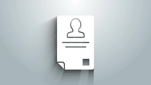 White Identification badge icon isolated on grey background. It can be used for presentation, identity of the company, advertising. 4K Video motion graphic animation