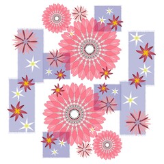 Fototapeta na wymiar Abstract pink, red and white geometric flowers on a gray and white background