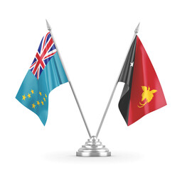 Papua New Guinea and Tuvalu table flags isolated on white 3D rendering