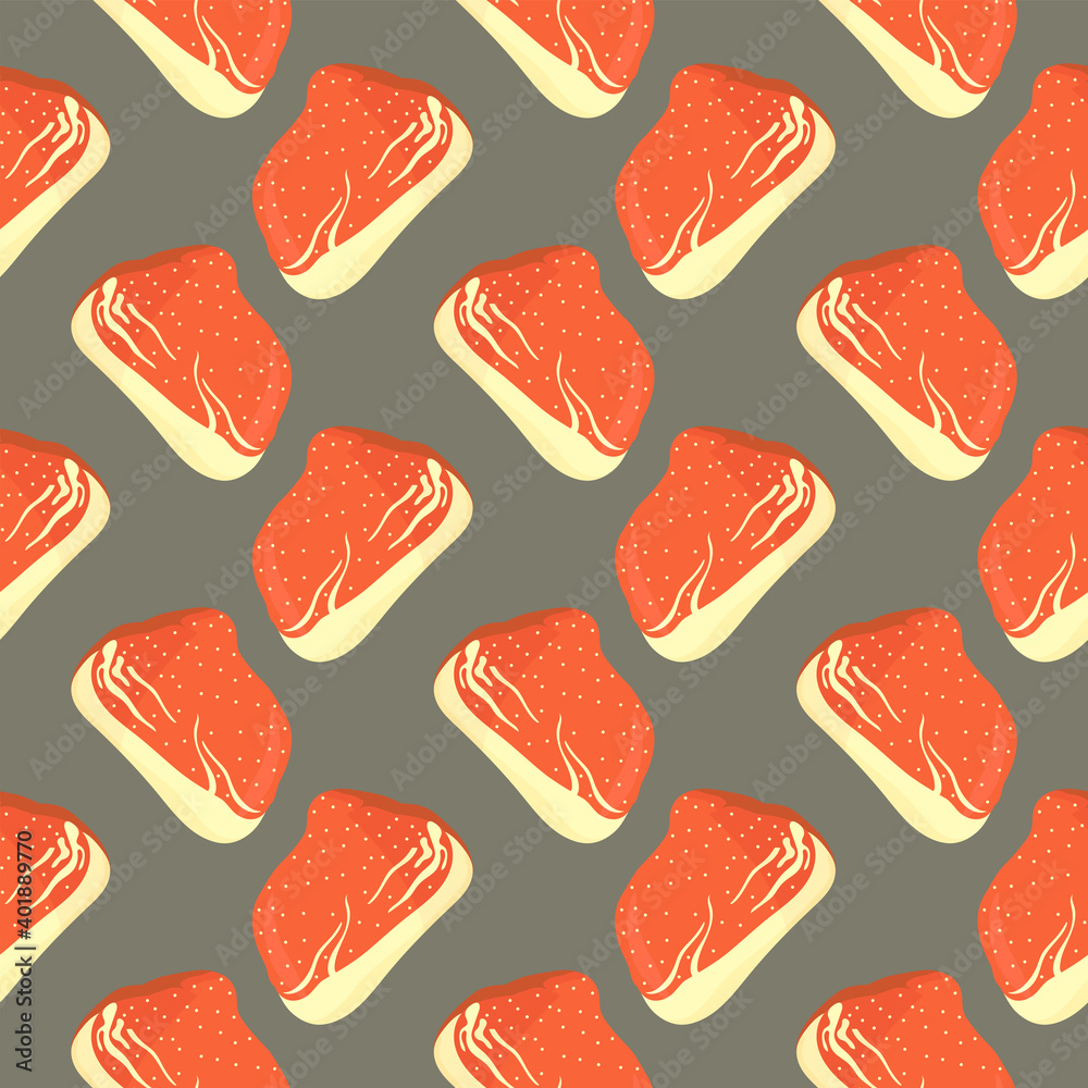 Wall mural pieces of meat,seamless pattern on brown background.