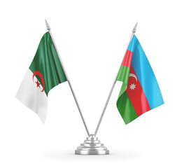 Azerbaijan and Algeria table flags isolated on white 3D rendering 