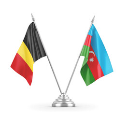 Azerbaijan and Belgium table flags isolated on white 3D rendering 