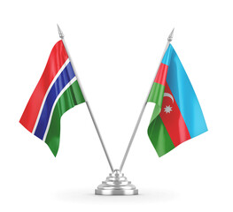 Azerbaijan and Gambia table flags isolated on white 3D rendering